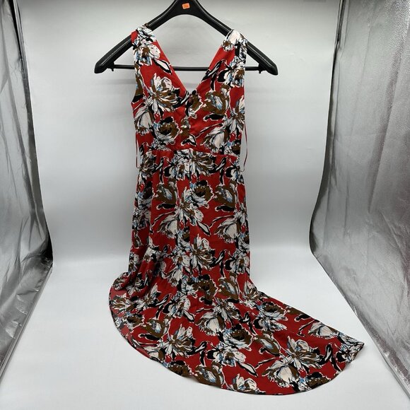 Sam Edelman Women's Size 4 Red Floral Print Asymmetrical Ruffle Midi Dress NWT - Picture 7 of 11